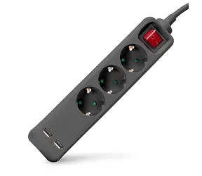 Entac zásuvkový blok 3x zásuvka, 2x USB-A černá / Zásuvkový blok / 1,5 m