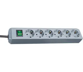 Brennenstuhl Eco-Line stříbrná / Prodlužovací kabel / 6 zásuvek / 1,5 m / 3500 W