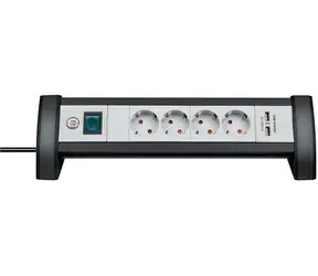 Brennenstuhl Premium-Office-Line černo-šedá / Stolní zásuvková lišta / 4x zásuvka / 2x USB-A / 3100 mA / 1,8 m