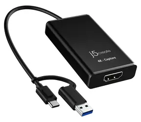 J5Create 4K HDMI Capture adaptér černá / Video capture adaptér / USB-C / USB-A / 120 fps / Hliník