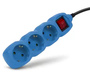 Entac zásuvkový blok s vypínačem modrá / Zásuvkový blok / 3x230V / 1,5 m / 3680 W