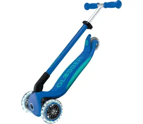 GLOBBER Koloběžka Primo Foldable Plus Lights tmavě modrá/tyrkysová / Skládací / Tříkolová / Osvětlená kola