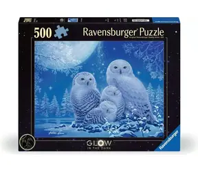 RAVENSBURGER Svítící puzzle Sovy za úsvitu měsíce / 500 dílků / 49 × 36 cm