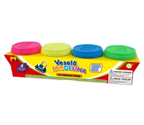 MAC TOYS Modelína Veselá 4× 140 g / neonové barvy / víčka s otisky zvířátek / od 3 let