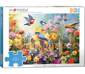EUROGRAPHICS Puzzle Connecting Pieces: Hraví zahradní ptáci / 24 dílků / velké dílky