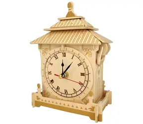 WOODEN CITY Dřevěné 3D puzzle Hodiny F002 / Funkční hodinový strojek / překližka 3 mm / od 6 let