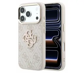 Guess PU 4G Resin Metal Logo pro iPhone 18 Pro Max růžová / Zadní kryt / Umělá kůže / Kovové logo