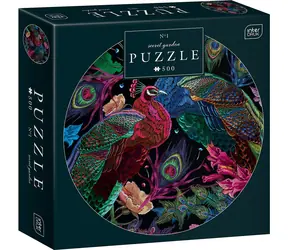 INTERDRUK Kulaté puzzle Secret Garden: Pár pávů / 500 dílků / průměr 63 cm