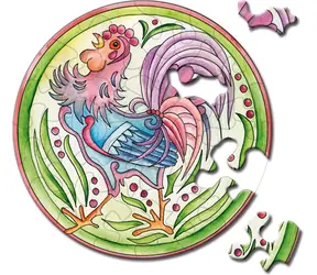 CURIOSI Kulaté puzzle Picoli: Kohout / 33 dílků / průměr 9 cm