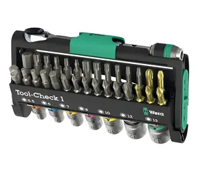 WERA Sada nářadí Tool-Check 1 / 38 dílů / Bity, ráčna a nástrčné klíče / Skládací držák
