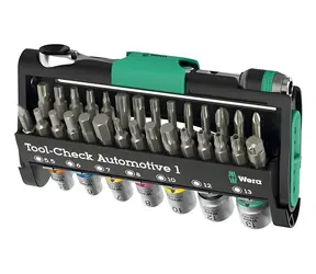 WERA Sada nářadí Tool-Check Automotive 1 / 38 dílů / Bity, ráčna a nástrčné klíče / Taška na nářadí
