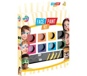 MOXY Sada pro malování na obličej 16 ks / Barvy na obličej / 8 barev + 4 tužky / Houbička a aplikátory