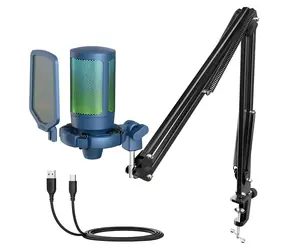 FIFINE AmpliGame A6T RGB modrá / Herní mikrofon / USB / kondenzátorový / dotykové ztlumení