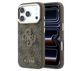 Guess PU 4G Resin Metal Logo pro iPhone 18 Pro Max hnědá / Zadní kryt / Umělá kůže / Kovové logo