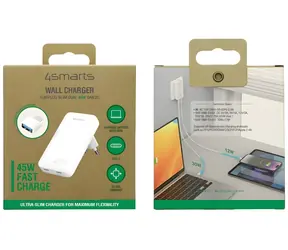 4smarts FlatPlug Slim Dual bílá / Síťová nabíječka / GaN / 2x USB-C / 45 W