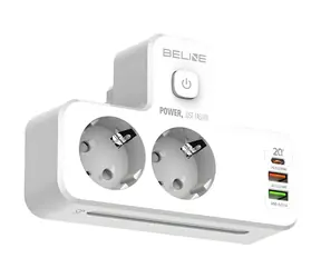 Beline prodlužovací blok s LED podsvícením bílá / Prodlužovací blok / 2x zásuvka 230V / USB-C PD / USB-A / 2500W