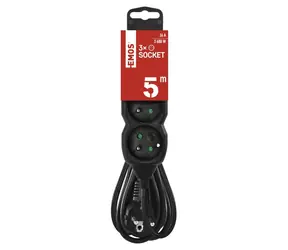 EMOS PC0315R černá / Prodlužovací šňůra / 3 zásuvky / 5 m / 1,5 mm2