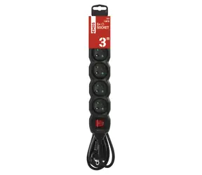 EMOS PC1513R černá / Prodlužovací přívod / 5 zásuvek / 3 m / s vypínačem / 1,5 mm2