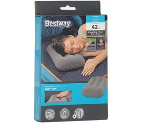 Bestway Sametový nafukovací cestovní polštář šedá / Cestovní polštář / sametový povrch / PVC