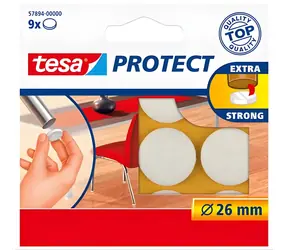 Tesa Protect plstěné podložky 26 mm bílé / Plstěné podložky pod nábytek / Kulaté / Samolepicí / 9 ks
