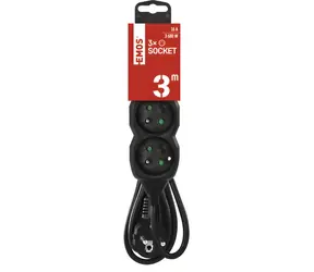 EMOS prodlužovací šňůra PC0313R černá / Prodlužovací přívod / 3 zásuvky / 3 m / 1,5 mm2 / bez vypínače