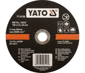 YATO Řezný kotouč na kov INOX 180x22x1,5 mm / Řezný kotouč / Nerezová ocel / O 180 mm