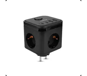 Huslog nabíjecí stanice 15W černá / 3x zásuvka 230V / 2x USB-C 3A / 2x USB-A 2,4A / 1x vypínač