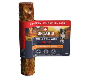 ONTARIO Protein žvýkací pamlsek malá rolka s hovězím 12,7 cm / Pamlsek pro psy / Hovězí kolagen / 1 ks