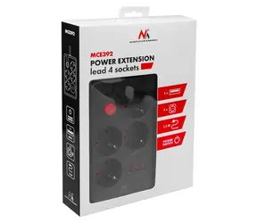 MCE392 B černá / Prodlužovací přívod / 4x zásuvka + 3x USB-A / 2500 W / 1,5 m