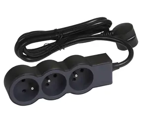 Prodlužovací přívod extra plochý 3x2P+Z černo-tmavě šedá / Prodlužovací přívod / 1,5 m / 3680 W / 16 A