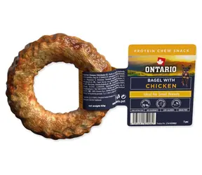 Ontario Protein žvýkací pamlsek bagel s kuřecím / Pamlsek pro psy / 8,9 cm