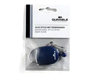 Durable Jojo Style tmavě modrá / Navíjecí klip na jmenovku / kovová karabina / délka pásku 80 cm