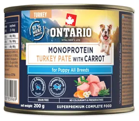 Ontario Puppy / Konzerva pro štěňata / Krůtí monoprotein paté s mrkví / 200 g