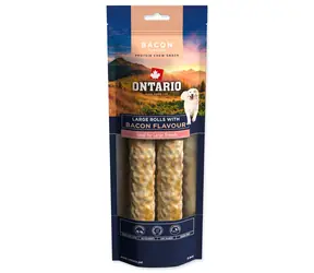 Ontario Protein / Žvýkací pamlsek / Příchuť slanina / Velká rolka / 2 ks / 25,4 cm