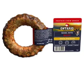 ONTARIO Protein žvýkací pamlsek bagel s hovězím 8,9 cm / Pamlsek pro psy / Hovězí kolagen / 1 ks