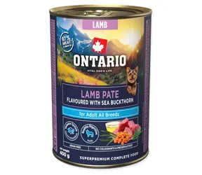 Ontario Adult jehněčí paté s rakytníkem 400 g / Konzerva pro psy / Superprémiová / Grain free