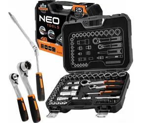 NEO TOOLS Sada nástrčných hlavic 1/4" + 3/8" / Sada nástrčných hlavic / 46 ks
