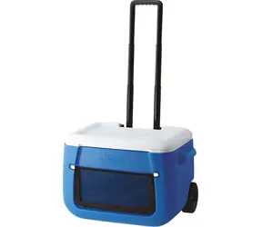 Coleman 50QT Poly-Lite Wheeled Mesh modrá/bílá / Chladicí box na kolečkách / Objem 46 l / izoluje až 3 dny