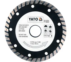 YATO Kotouč diamantový řezný turbo 125x22,2 mm / Řezný kotouč / Tloušťka 2,6 mm / Beton, dlažba, zdivo