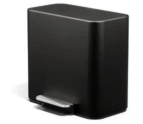 Simplehuman DUAL MINI matná černá ocel / Pedálový odpadkový koš na tříděný odpad / 15 l / 2 oddělené nádoby