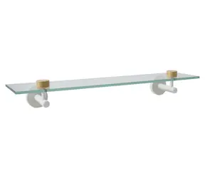 MSV IANA nástěnná polička bílá / sklo / ocel / bambus / 50 x 13,4 x 7,2 cm