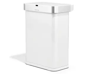Simplehuman SENSOR bílá ocel / Odpadkový koš / Bezdotykový / Hlasové a pohybové ovládání / 58 l