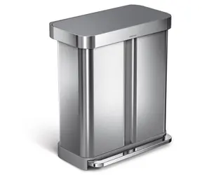 Simplehuman pedálový koš 58 l, šedé víko / Odpadkový koš / tříděný odpad / 34 + 24 l / nerezová ocel