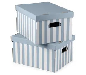 COMPACTOR Sada 2 ks úložných krabic MARINIERE modrý pruh / Karton / 40 x 31 x v.21 cm