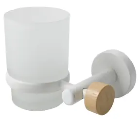 MSV Nástěnný kelímek na zubní kartáčky IANA bílý / bambus / ocel
