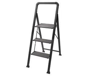 MSV Skládací ocelové štafle 3 stupně matná černá / Štafle / Nosnost 150 kg / 62 x 42,5 x 108 cm