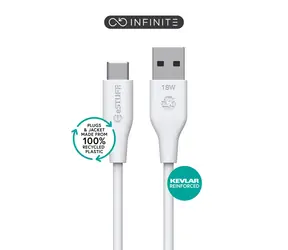 eSTUFF INFINITE (GRS) bílá (ES605170-BULK) / Kabel / USB-C - USB-A / 1 m / 60 W / GRS recyklovaný plast