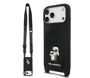 Karl Lagerfeld Saffiano Crossbody Popruh Karl and Choupette / Zadní kryt pro iPhone 18 Pro Max / Černá