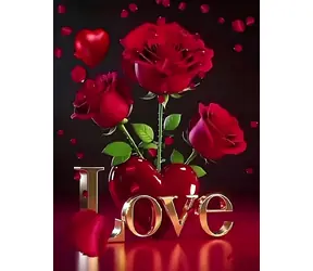 NORIMPEX Diamantové malování Červené růže s nápisem Love / 30x40 cm