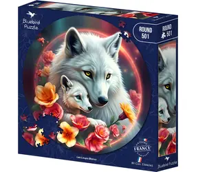BLUEBIRD Kulaté puzzle Bílí vlci / 501 dílků / průměr cca 45 cm